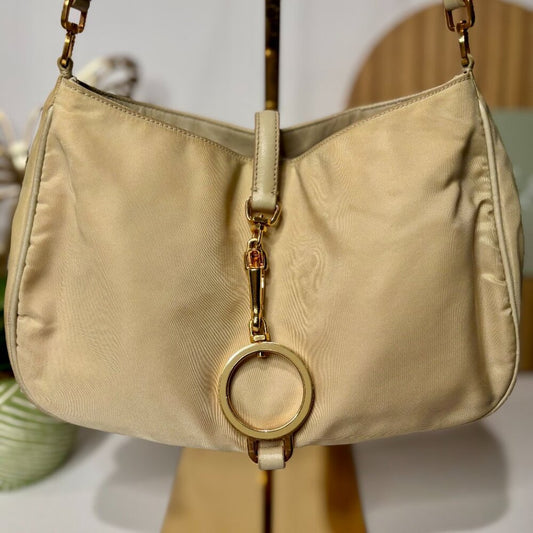 Beautiful Prada Tessuto Shoulder Bag with Gold Clasp