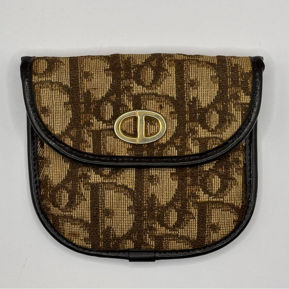 Dior Brown Monogram Coin Purse with Leather Trim