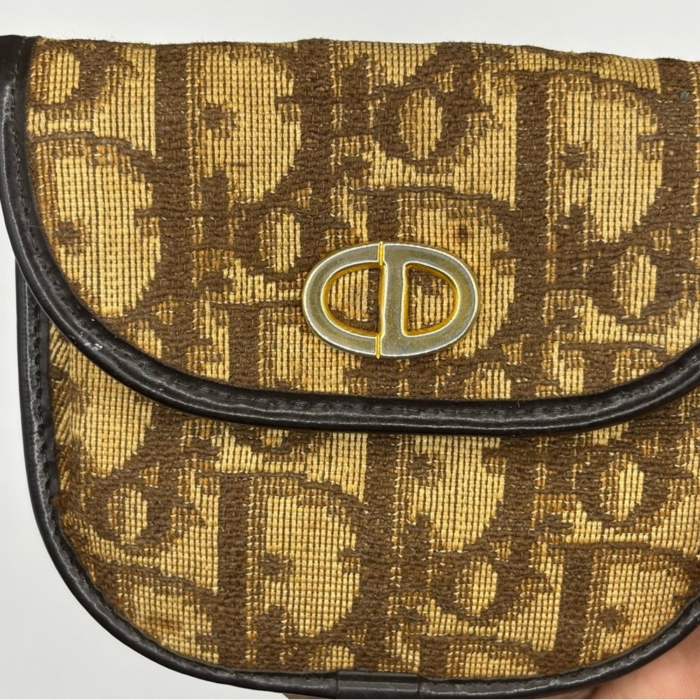 Dior Brown Monogram Coin Purse with Leather Trim