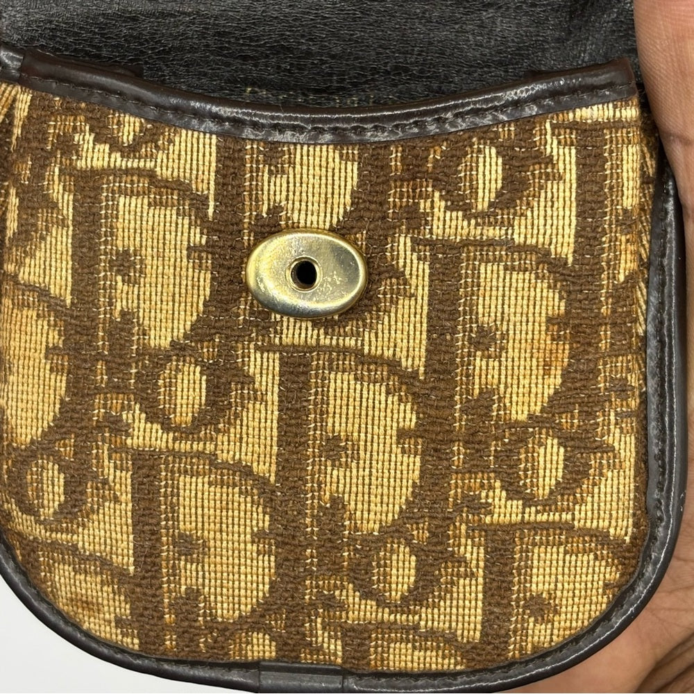 Dior Brown Monogram Coin Purse with Leather Trim